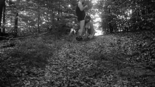 Bound and dominated sex slave led through woods on dog-like chain