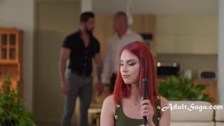 Double Dicked by Two Dudes, That Sweet Redhead Teen Just Can't Get Enough!