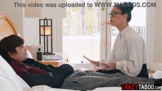 Spanish student gets pounded by Dana Vespoli's massive tits, missionary style, with Asian MILFs' approval