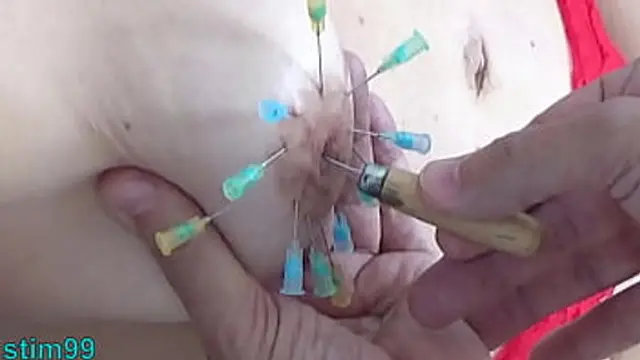 Extreme BDSM Tied Girl pierced, Injection Saline in Tit and Pussy