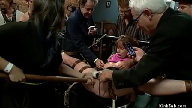 Busty submissives intense lesbian action in public