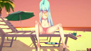 Hardcore Beach Sex: 19 Year Old Blue-Haired Cutie Takes It Rough Missionary Style in Koikatsu