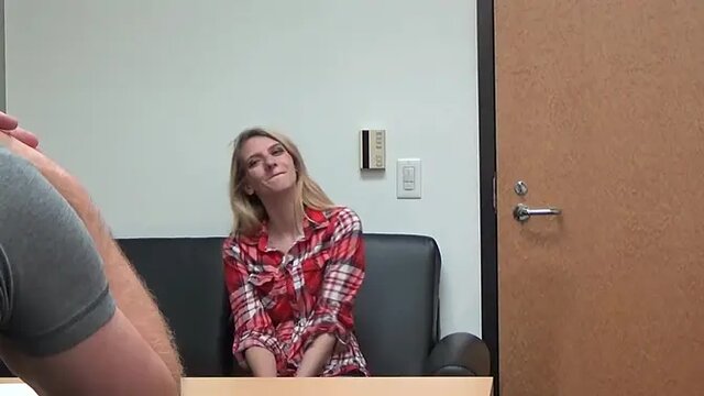 Skinny Teenie Slut Gagging on Hard Cock