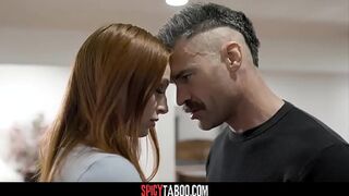 Hot redhead teen fucks with boyfriend's stepdad