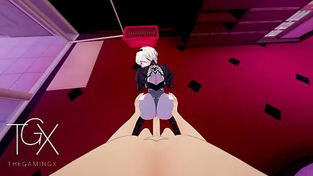Anime Hentai Game Gaming 2B Sexy Robot android Girl Hardcore Sex in All Positions and Deep Throat