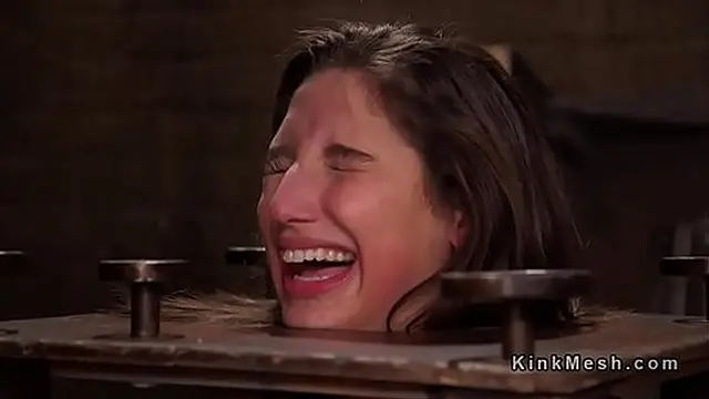 Slave in bondage props gagged big cock