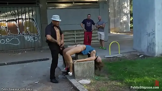 Bound Euro babe fucked in public