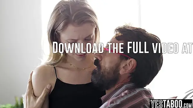 Mature hunk comforts petite teen girlfriend with big dick