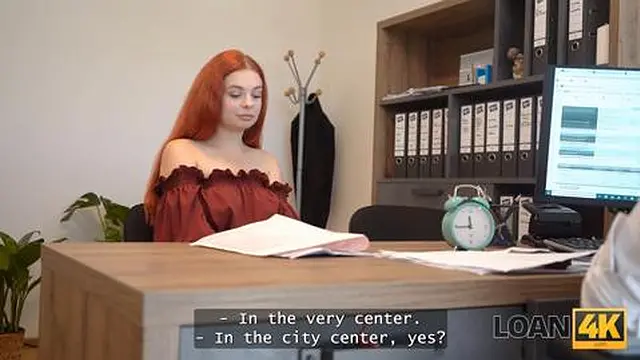 LOAN4K  Young redhead bitch came to show her big tits and fuck in the office for a loan