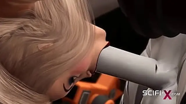 Robotic roughneck ravishes raven-haired vixen next to cyborg lab equipment in futuristic sci-fi smut